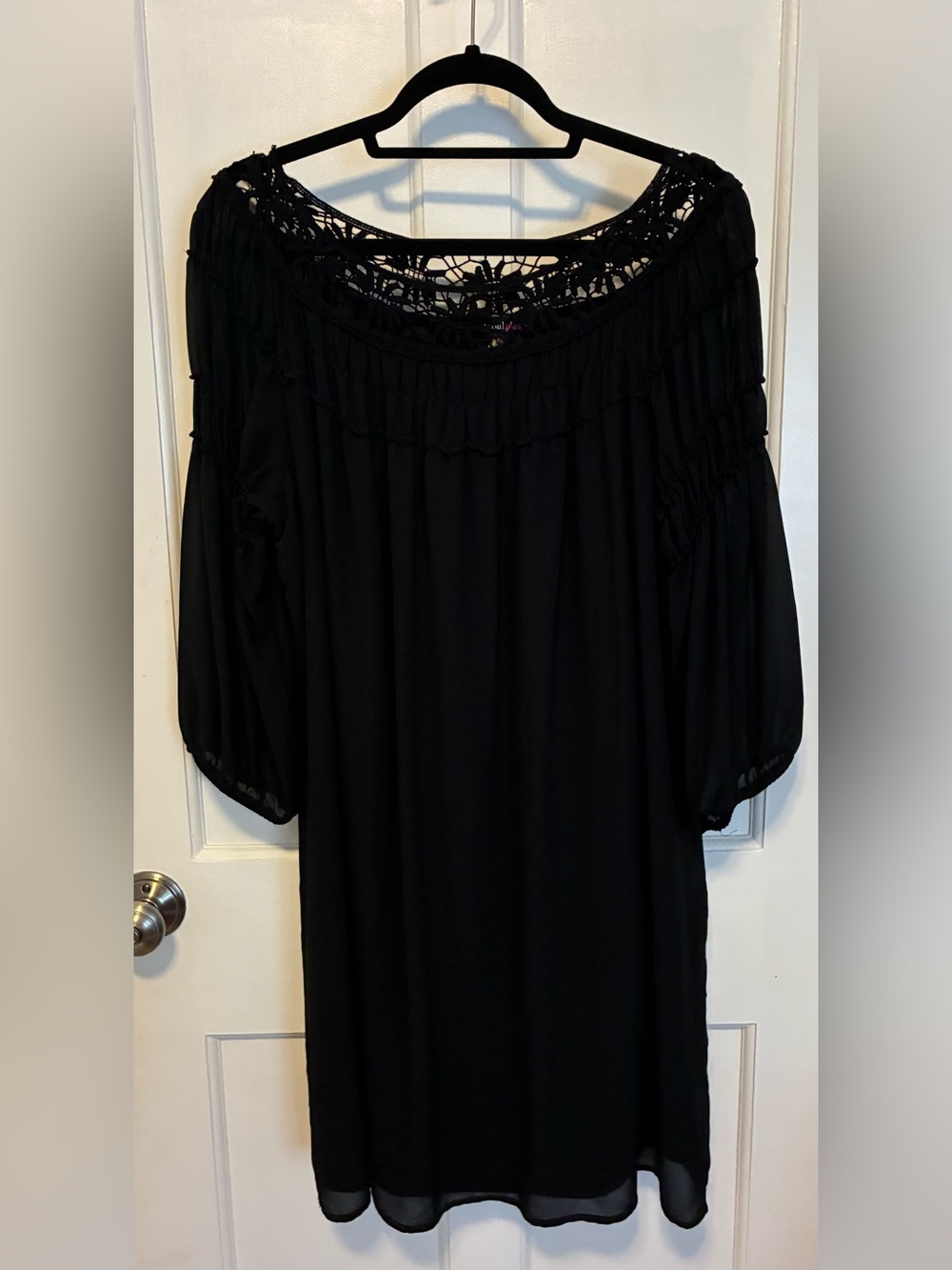 HeartSoul Black Long Sleeve Crochet Yoke Dress